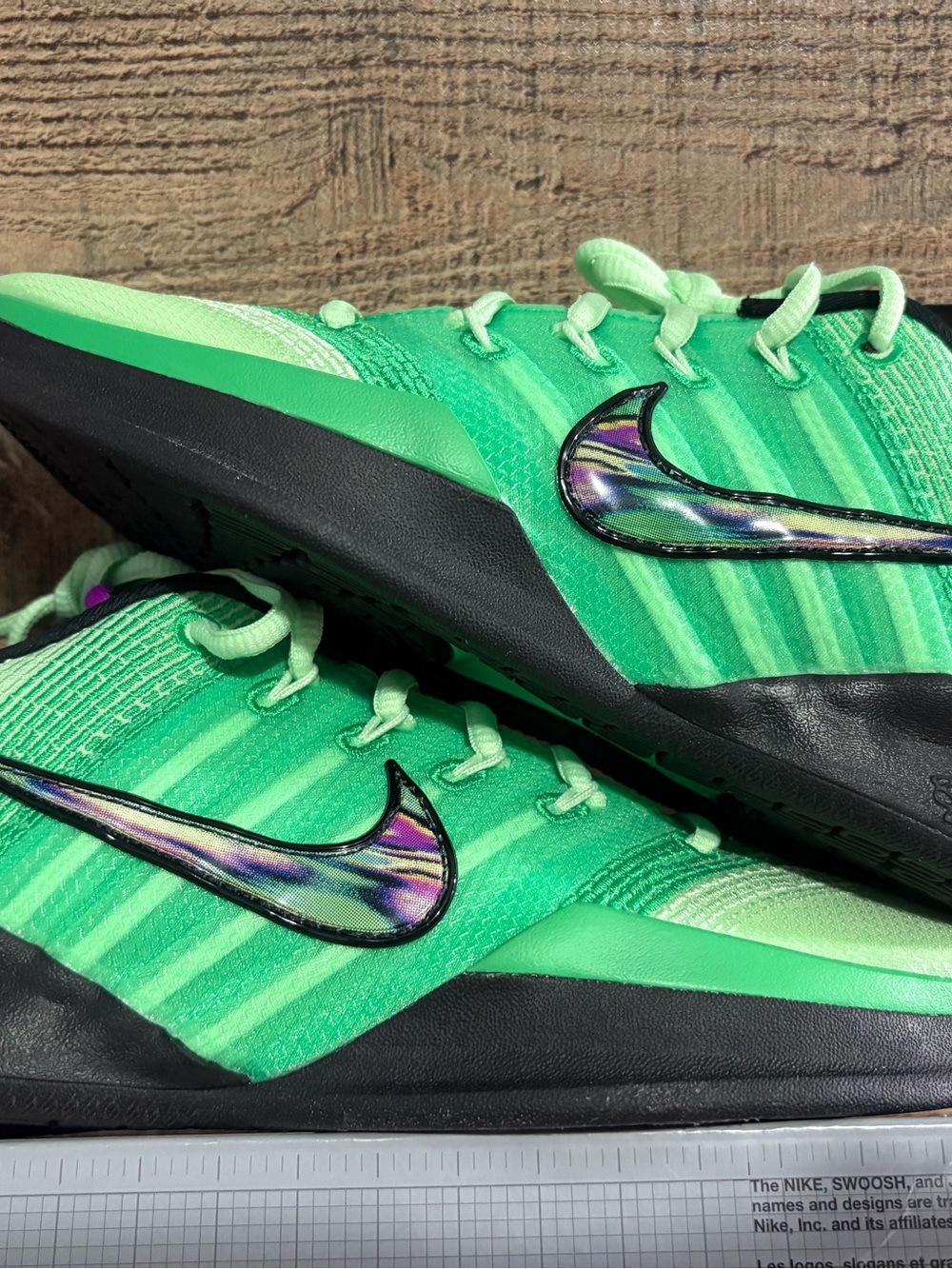 Nike Sabrina 3s. Bright Green Knit Trainers with multicolored Swoosh